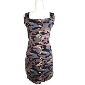 J for Justify Camo Print Square Neck Bodycon Button Front Mini Dress